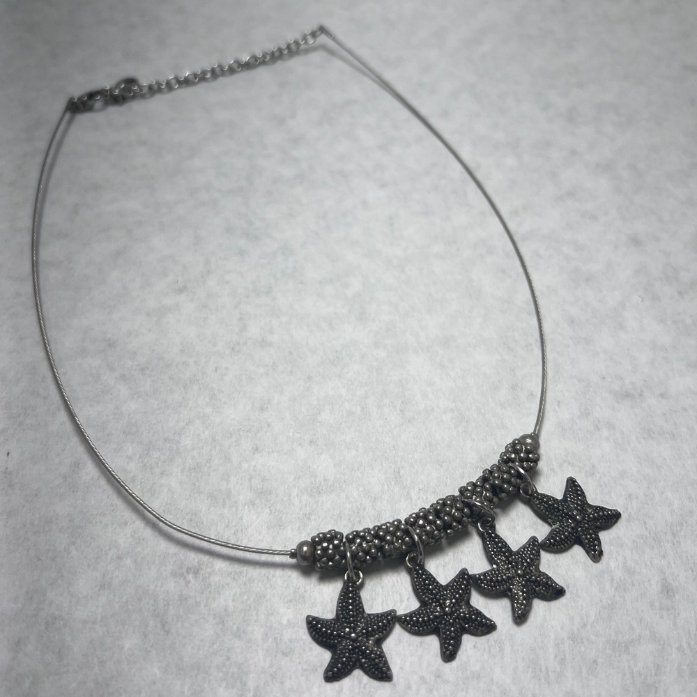 FeiFish Silver Tone Starfish Charm Choker Necklace Chain Beach Jewelry Boho 18"
